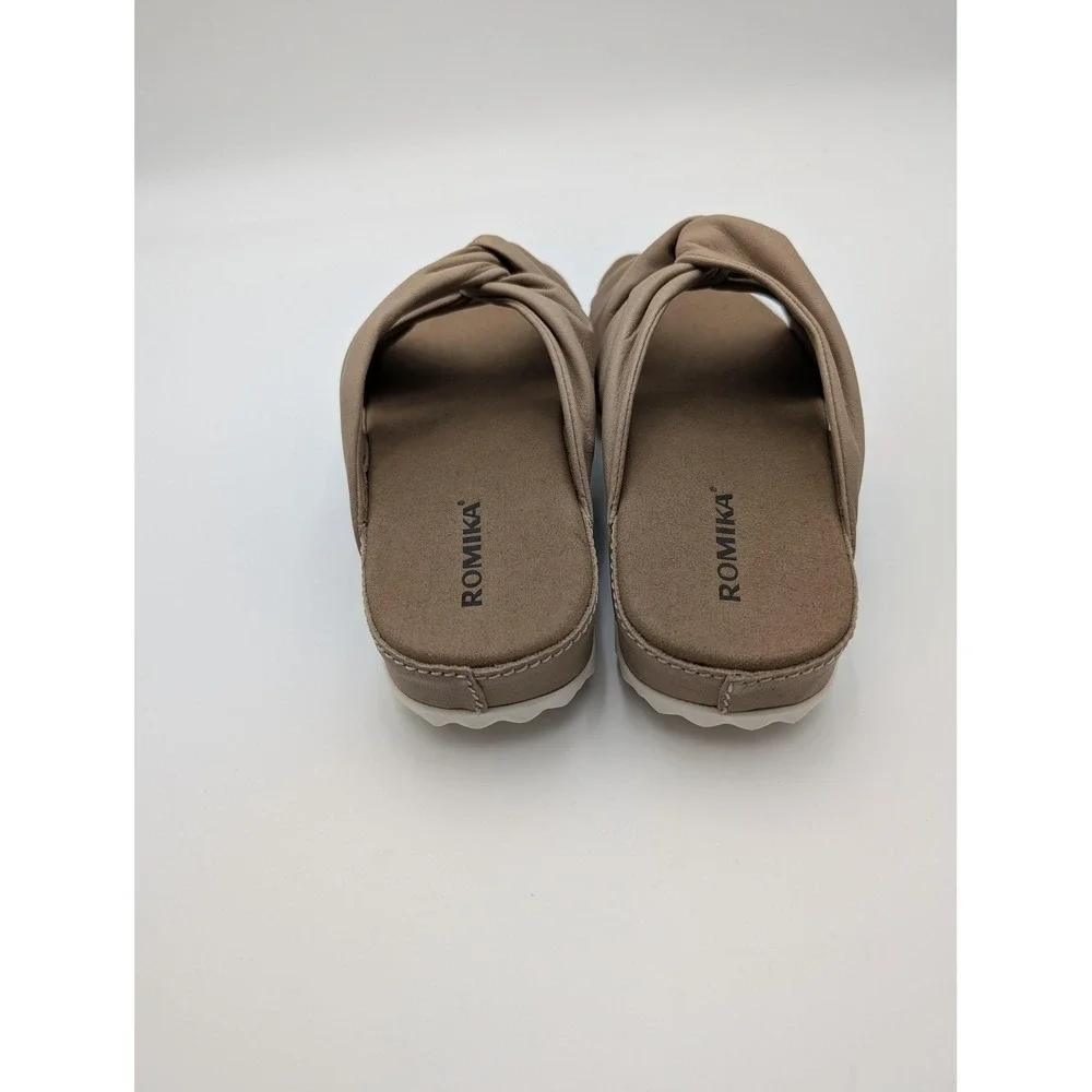 Romika Shoes Womens Size 6.5‎ Beige Slide Sandals Knot Wedge Cushioned Comfort